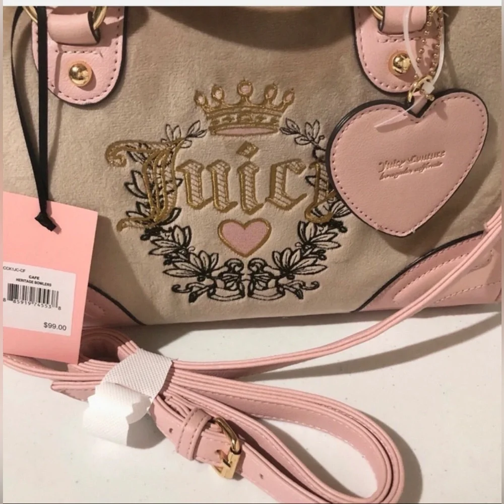 Y2K Juicy Couture Heritage Bowler Velour Bag Pink Gold Hardware NWT Top Handle